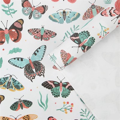 Бумага упаковочная крафтовая «Бабочки», 70 × 100 см - фото 1223866